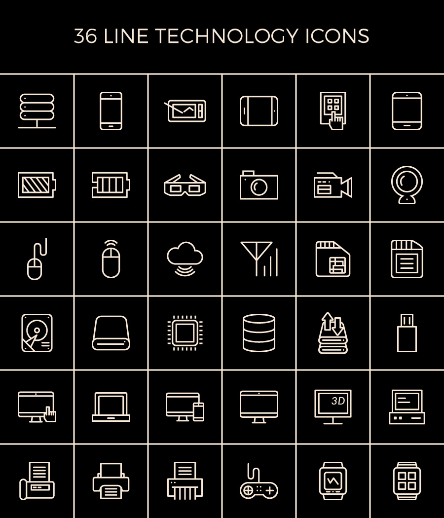36 icônes en contour gratuites sur le thème des technologies en exclusivité