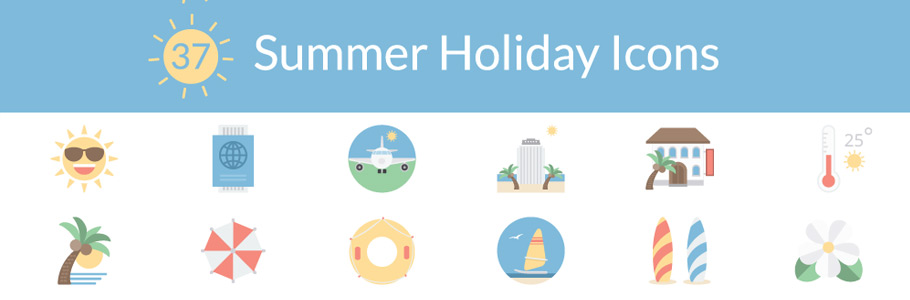 36 Icônes sur le thème des vacances d'été à télécharger gratuitement en exclusivité